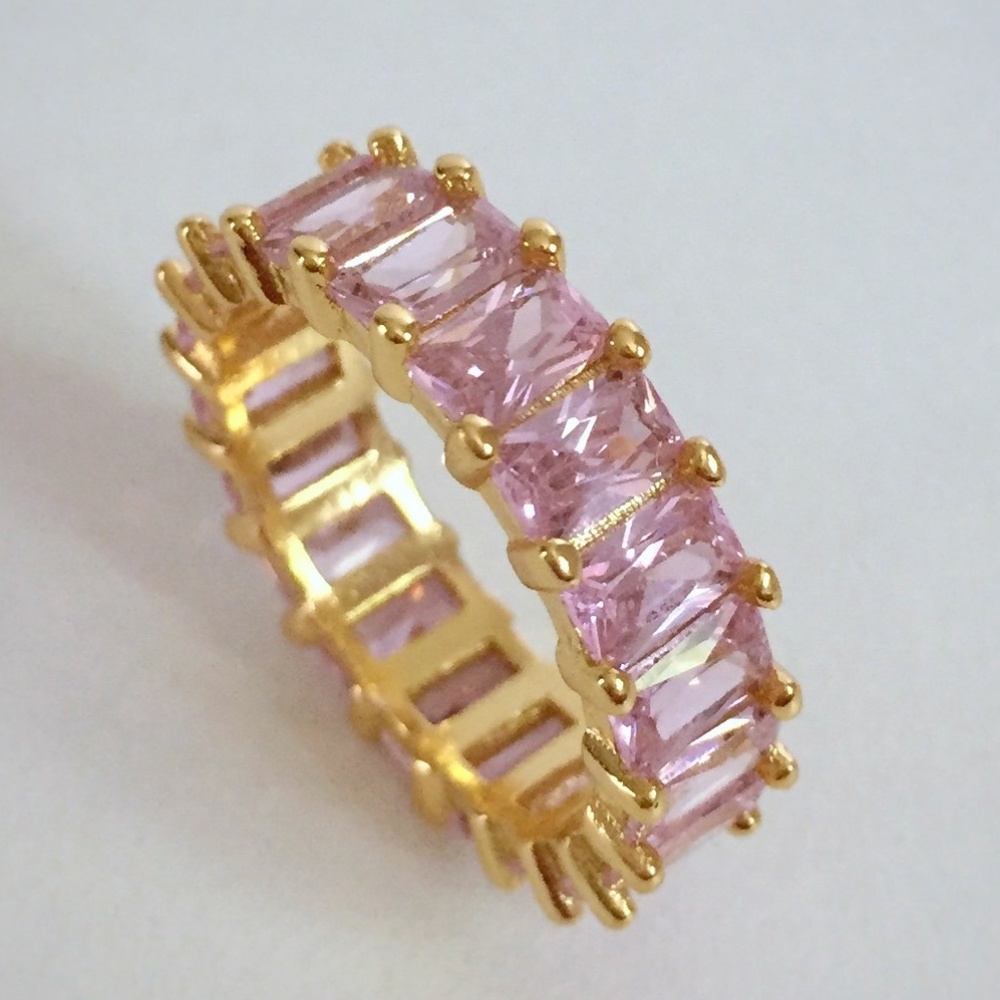 Cubic Zirconia Gold Ring Band Pink Gold 6